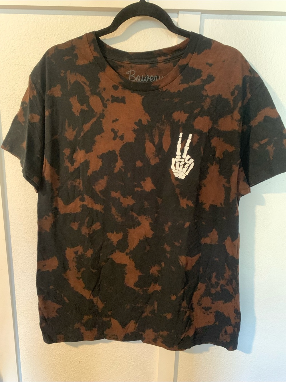 Bleach Tie-Dye Graphic Tee with Peace Skeleton Hand